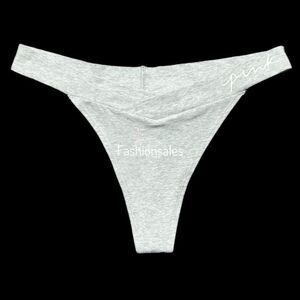 Victorias Secret Pink Soft Cotton Thong Panty Script Logo Marled Gray